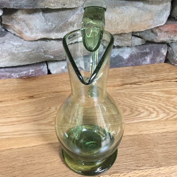 Hand Blown Glass Pitcher Vase Green - Picture 6 of 9
